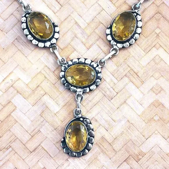 925 Sterling Faceted Citrine Necklace 21" - Picture 2 of 7